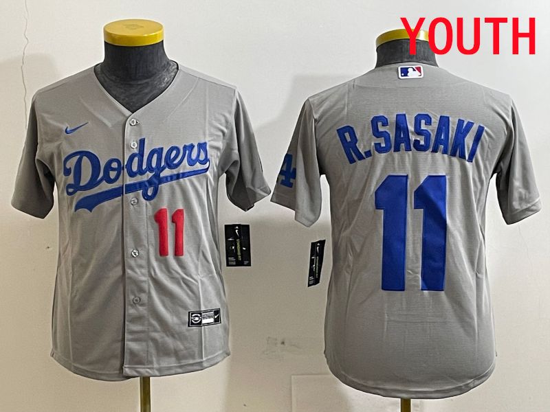Youth Los Angeles Dodgers #11 R.Sasaki Grey Game 2025 Nike MLB Jersey style 9->youth mlb jersey->Youth Jersey
